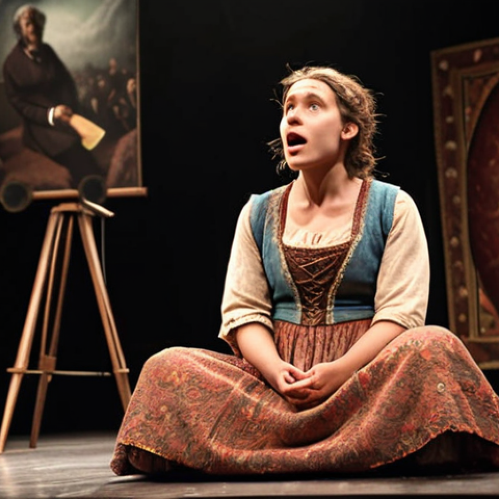 **A storyteller on stage, captivating the audience.** Focus on expression and atmosphere that evokes interest and connection with the viewers.