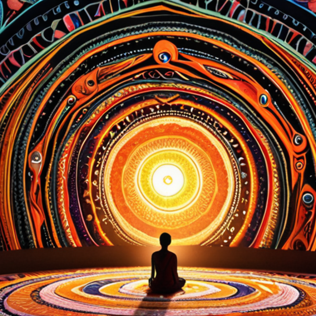 A Bengali storyteller, deeply engrossed, surrounded by a vibrant tapestry of living words and imagery. Fantastical characters emerge from the swirling narrative, embodying deep emotions and unexpected journeys. The scene emphasizes the unique human touch in storytelling, with elements like breaking free from traditional frames and infusing personal experiences. Subtle, abstract glowing lines hint at technological assistance in the background, enhancing but not replacing the organic, soulful creation. Focus on rich colors, expressive character fragments, and a sense of magical realism.