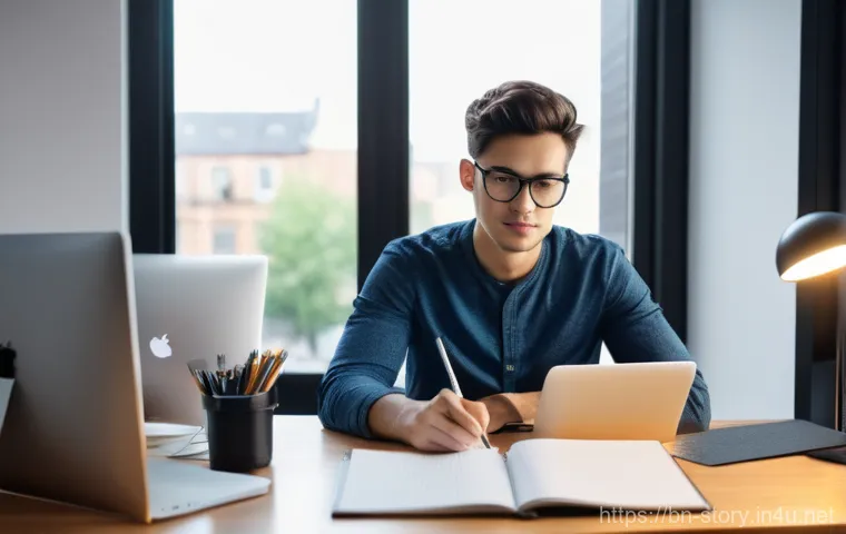 스토리텔러 실기 시험 합격 후기 - **Prompt:** A focused and creative digital storyteller, a person of ambiguous gender, in their late ...