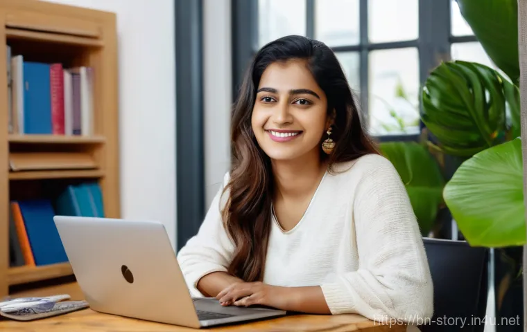 스토리텔러 자격증의 취득 후 진로 - **Prompt: Digital Content Creator**
A vibrant, medium shot of a young Bengali woman in her late ...