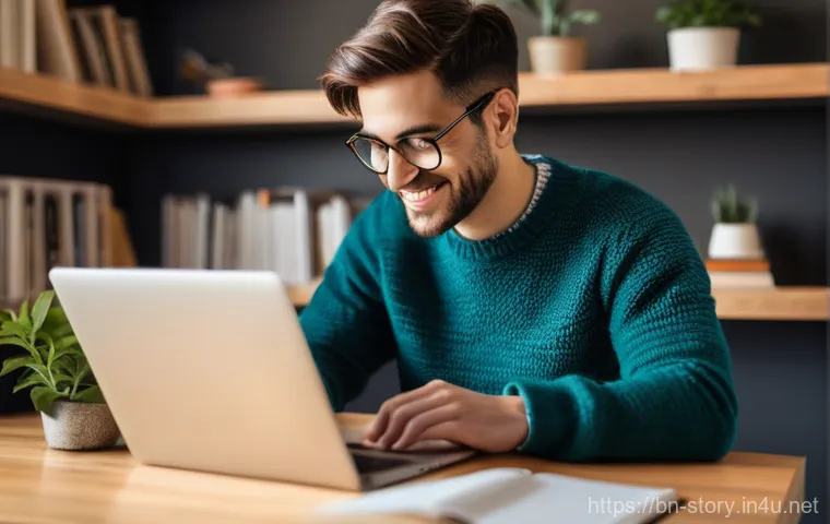 스토리텔러 실무에서 스토리 큐레이션 활용 - **Prompt:** A vibrant, close-up shot of a young adult (gender-neutral, 20s-30s) intensely focused on...