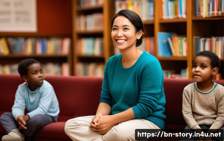 스토리텔러로서 성공하기 위한 5가지 법칙 - **Prompt:** A warm, empathetic female storyteller, mid-thirties, with kind eyes and a gentle smile, ...