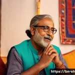 스토리텔러를 위한 마케팅 전략 - A warm, intimate scene of a Bengali storyteller sharing a personal life story during a brand promoti...