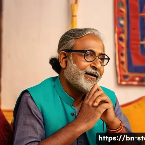 스토리텔러를 위한 마케팅 전략 - A warm, intimate scene of a Bengali storyteller sharing a personal life story during a brand promoti...