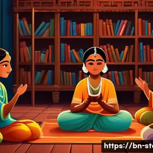 스토리텔러 직무 전환을 고려할 때 - A detailed and vibrant illustration of a Bengali storyteller in a cozy, traditional setting, narrati...