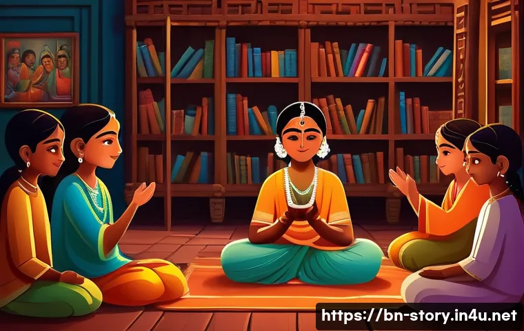 스토리텔러 직무 전환을 고려할 때 - A detailed and vibrant illustration of a Bengali storyteller in a cozy, traditional setting, narrati...