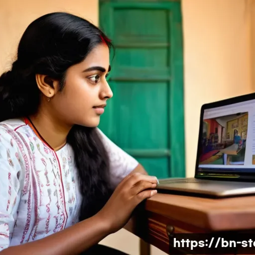 스토리텔러 자격증의 취득 과정에서 주의해야 할 점 - A focused Bengali young adult woman sitting at a wooden desk with a high-quality notebook, a digital...