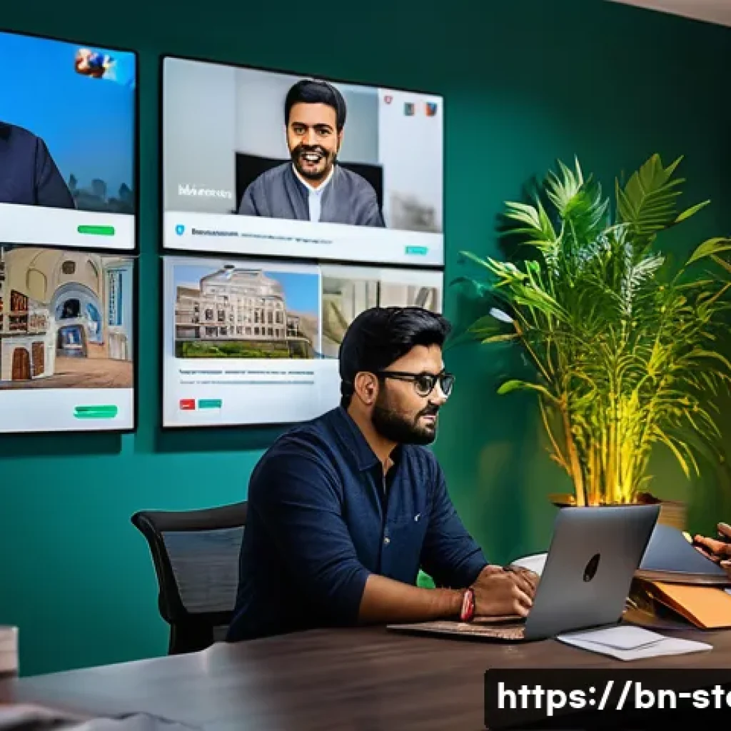 스토리텔러 직무와 관련된 최신 사례 연구 - A vibrant digital marketing scene featuring a diverse group of Bengali professionals collaborating i...