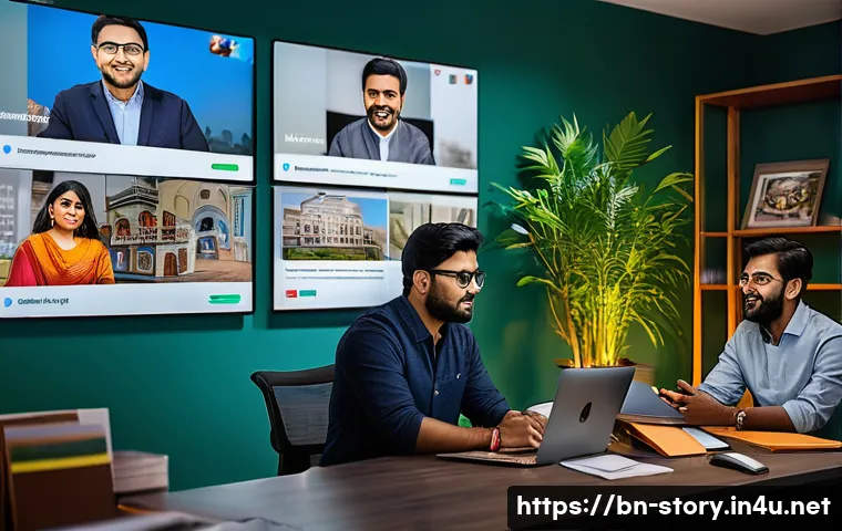 스토리텔러 직무와 관련된 최신 사례 연구 - A vibrant digital marketing scene featuring a diverse group of Bengali professionals collaborating i...