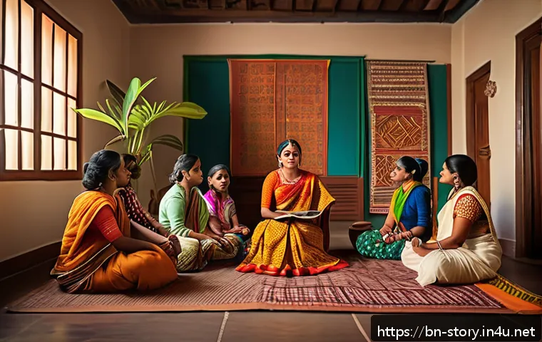 스토리텔러의 역할과 사회적 책임 - A vibrant digital illustration showing a Bengali female storyteller sharing a social awareness story...