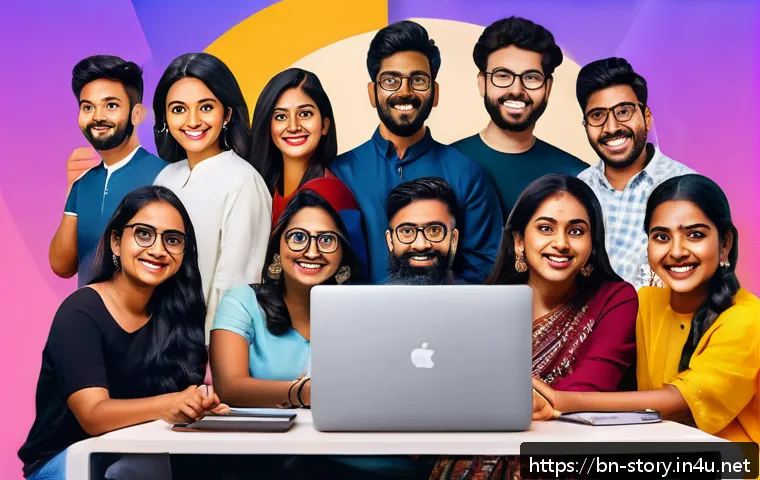 스토리텔러가 주목해야 할 디지털 트렌드 - A vibrant digital storytelling scene featuring a diverse group of Bengali content creators engaging ...