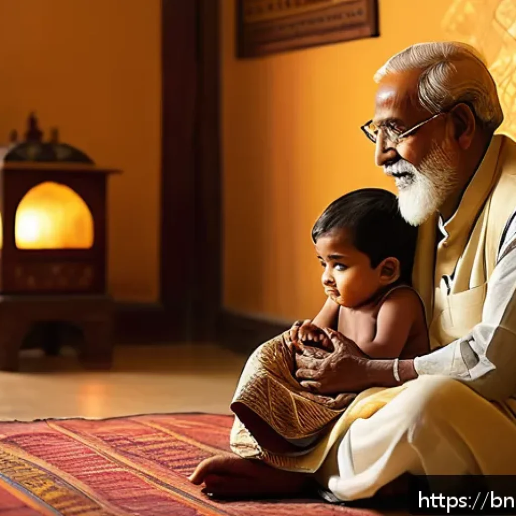 스토리텔러와 문화 콘텐츠의 연관성 - A warm, nostalgic scene of a Bengali grandfather storytelling to his young grandchild indoors, both ...