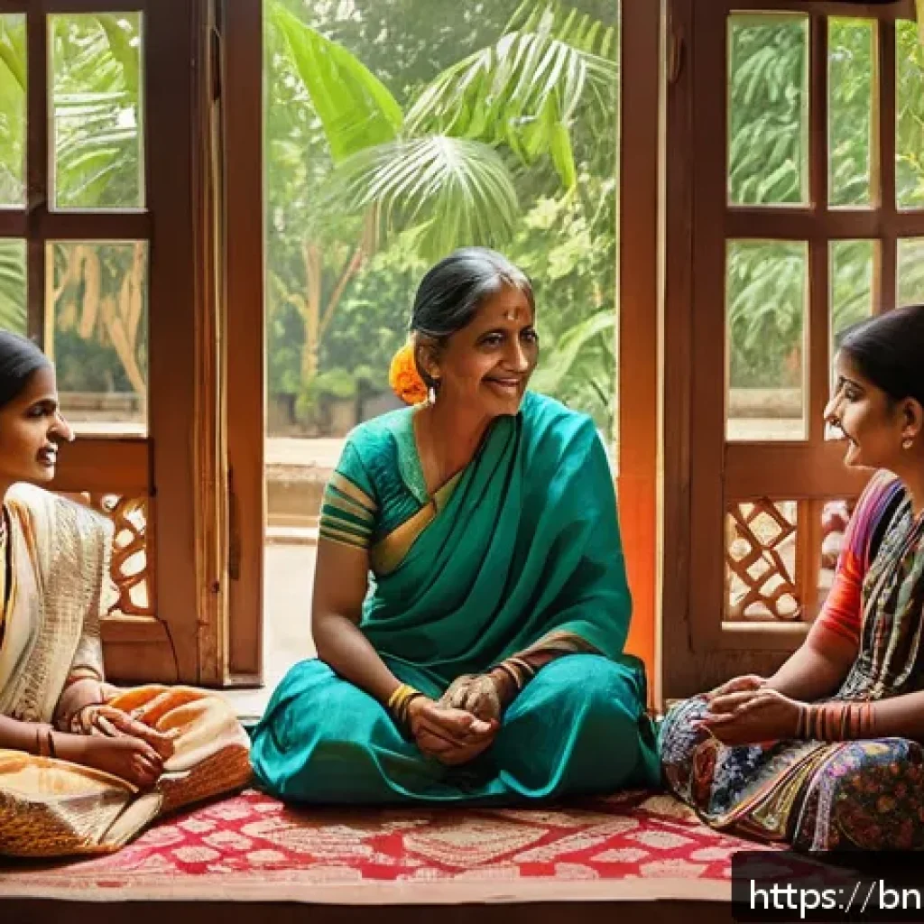 스토리텔러 경력 개발 플랜 - A vibrant, detailed scene showing a Bengali storyteller sitting in a cozy, traditional room filled w...